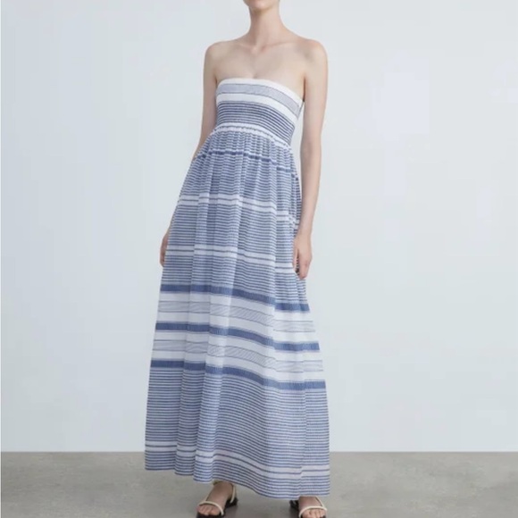 Lafayette 148 Stripe Crinkle Strapless Dress - Picture 10 of 12